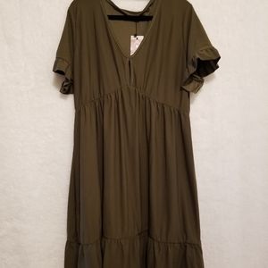 Boohoo olive green, peep hole, ruffled edges